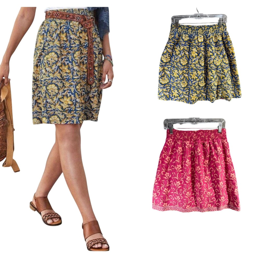 Sundance Tabris Reversible Mini Skirt‎ Womens S Pink Blue Floral Boho Festival